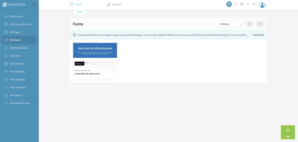 Kartra opt in form creation